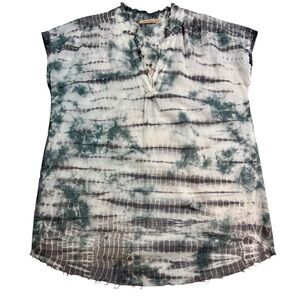 Wearables Tie Dye Top Womens XL Gray Green Cap Sleeve Raw Hem Minimalist Hippie